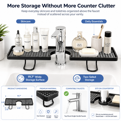 No-Drill Over-Faucet Bathroom Organizer: Get Your Counter Back