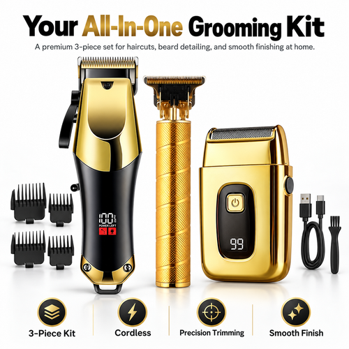 3-Piece Hair Clipper Kit for Men - Cut, Line Up & Shave at Home
