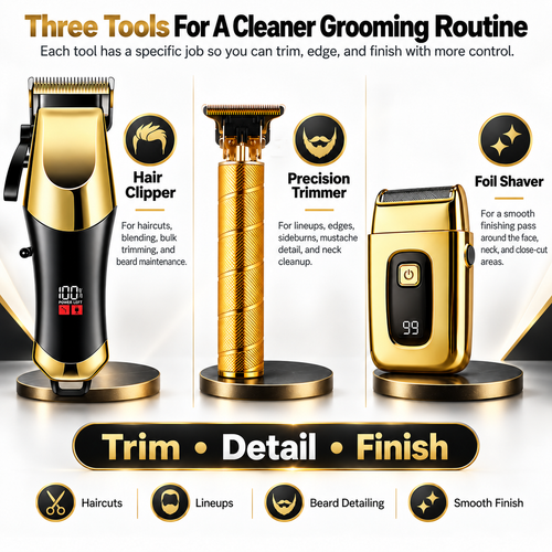 3-Piece Hair Clipper Kit for Men - Cut, Line Up & Shave at Home