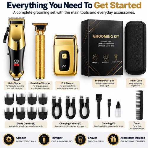 3-Piece Hair Clipper Kit for Men - Cut, Line Up & Shave at Home