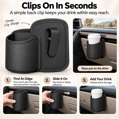 Clip-On Car Cup Holder Pouch