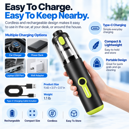 2-in-1 Cordless Car Vacuum & Air Duster