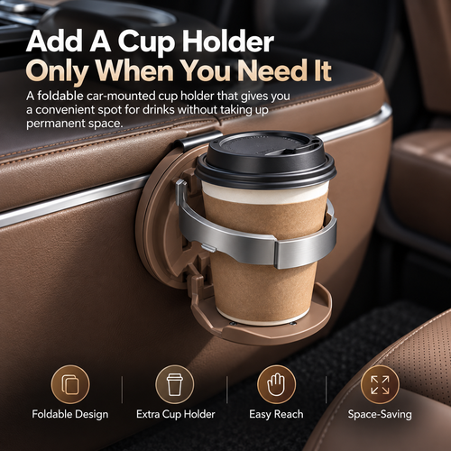 Foldable Car Cup Holder: Clips On Anywhere You Need One