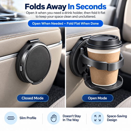Foldable Car Cup Holder: Clips On Anywhere You Need One