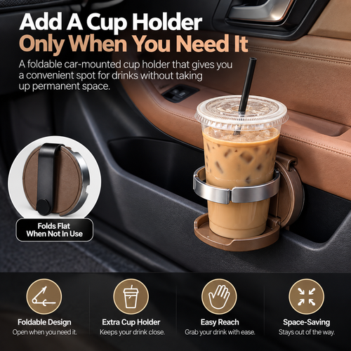 Foldable Car Cup Holder: Clips On Anywhere You Need One