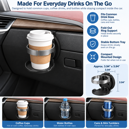Foldable Car Cup Holder: Clips On Anywhere You Need One
