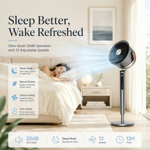 Modern Standing Bedroom Fan, 85ft Air Circulator