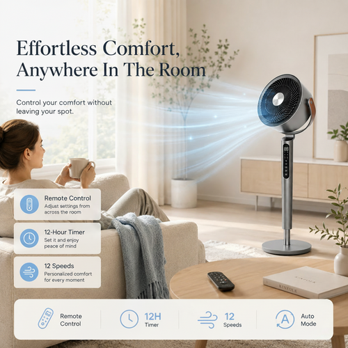 Modern Standing Bedroom Fan, 85ft Air Circulator