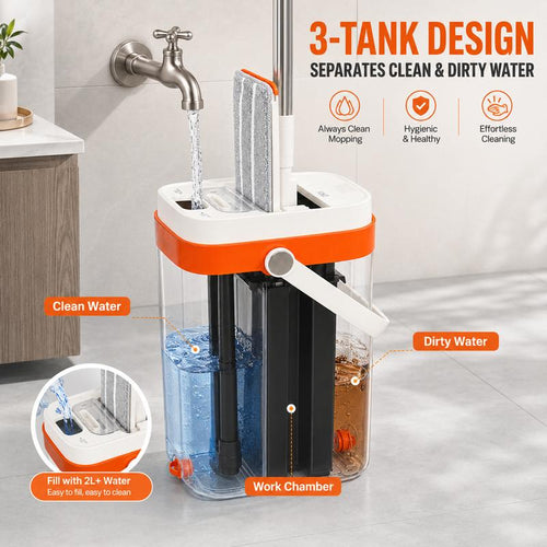 3-Tank Flat Mop: Clean Water Every Pass